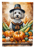 White Poodle Thanksgiving House Flag 28x40 Porch Sleeve Pole Decorative Outside Yard Banner Artwork Wall Hanging, Polyester