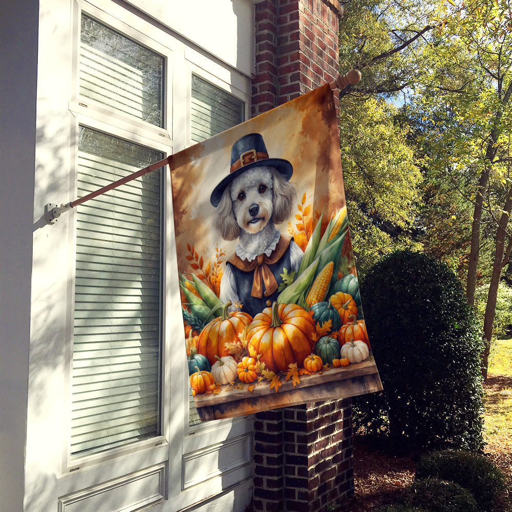 White Poodle Thanksgiving House Flag 28x40 Porch Sleeve Pole Decorative Outside Yard Banner Artwork Wall Hanging, Polyester