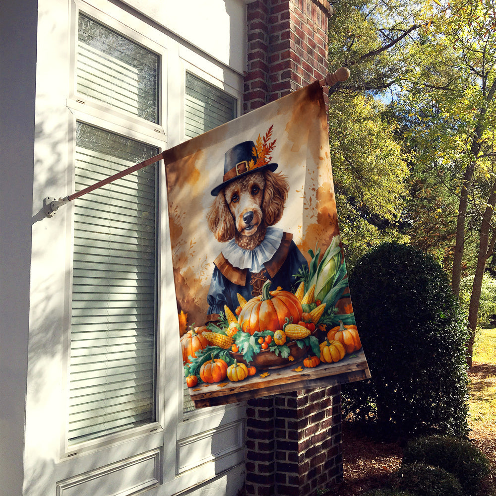 Poodle Thanksgiving House Flag 28x40 Porch Sleeve Pole Decorative Outside Yard Banner Artwork Wall Hanging, Polyester