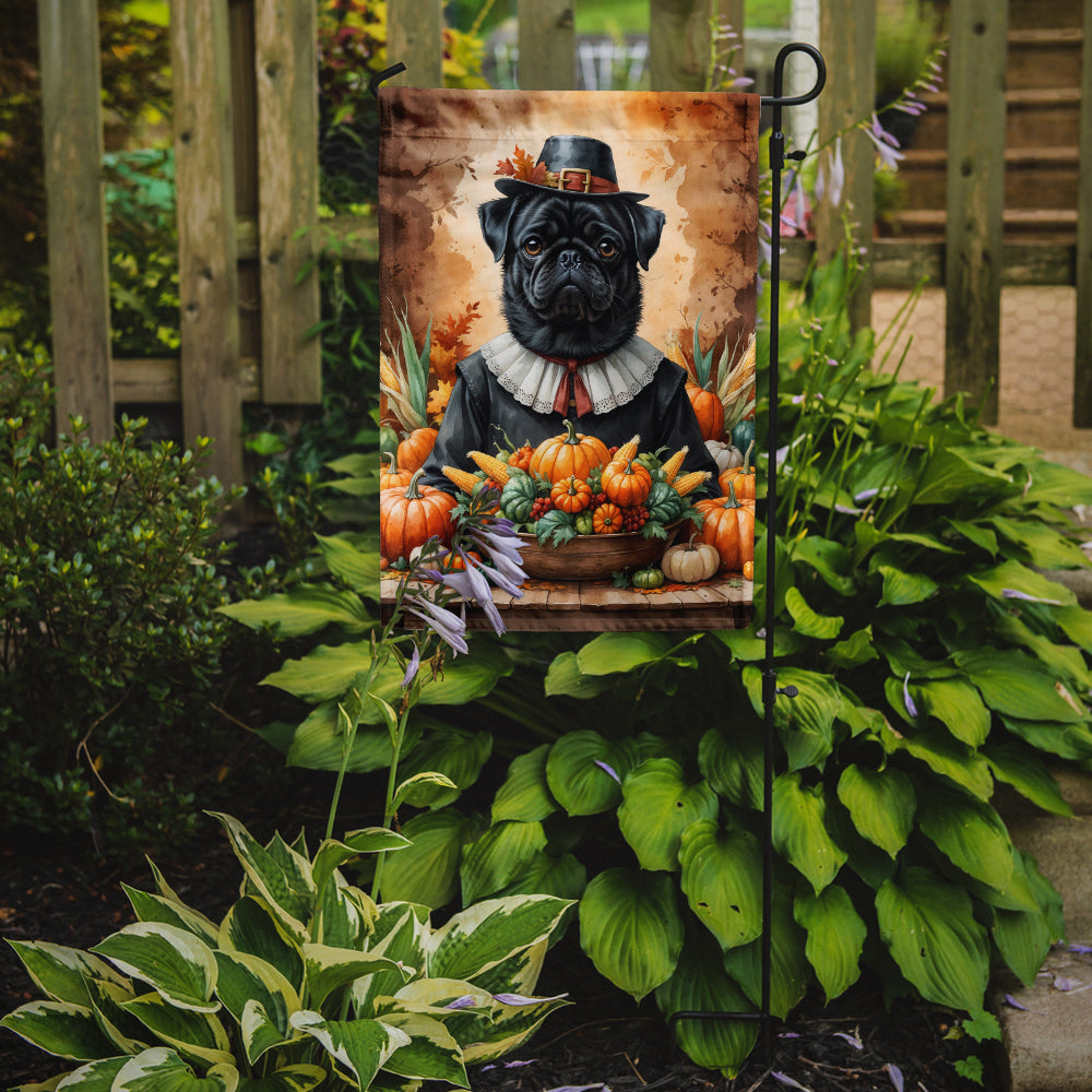 Black Pug Thanksgiving Garden Flag Mailbox Decorative Yard Banner Outside Patio Artwork for Flower Beds, Garden Size, Multicolor