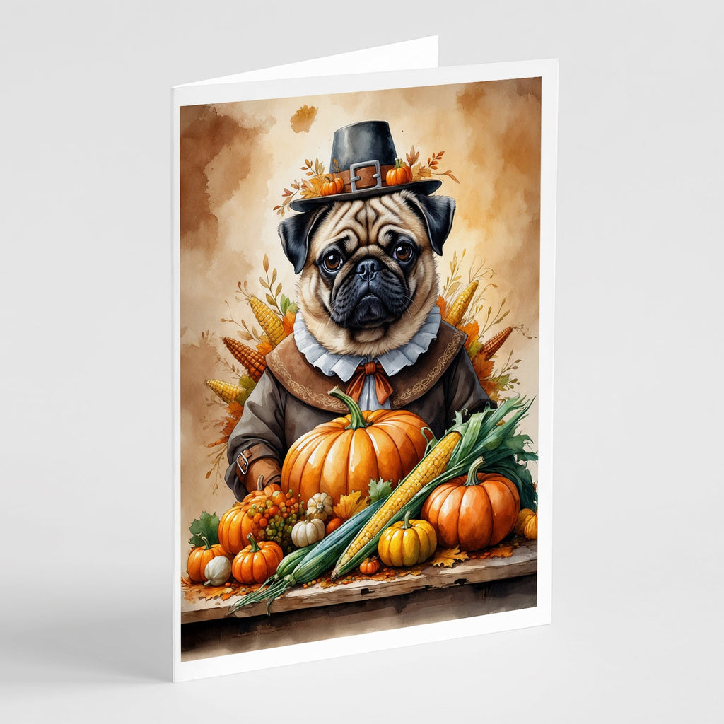 Pug Thanksgiving Greeting Cards Pack of 8 Blank Cards with Envelopes Whimsical A7 Size 5x7