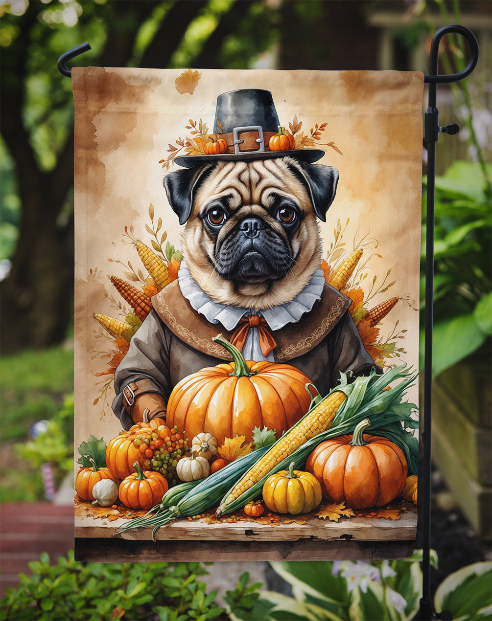 Pug Thanksgiving Garden Flag Mailbox Decorative Yard Banner Outside Patio Artwork for Flower Beds, Garden Size, Multicolor