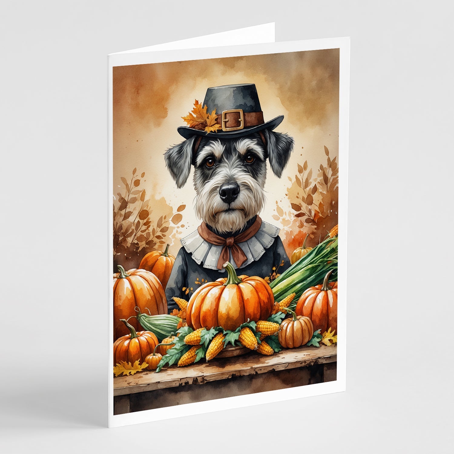 Schnauzer Thanksgiving Greeting Cards Pack of 8 Blank Cards with Envelopes Whimsical A7 Size 5x7