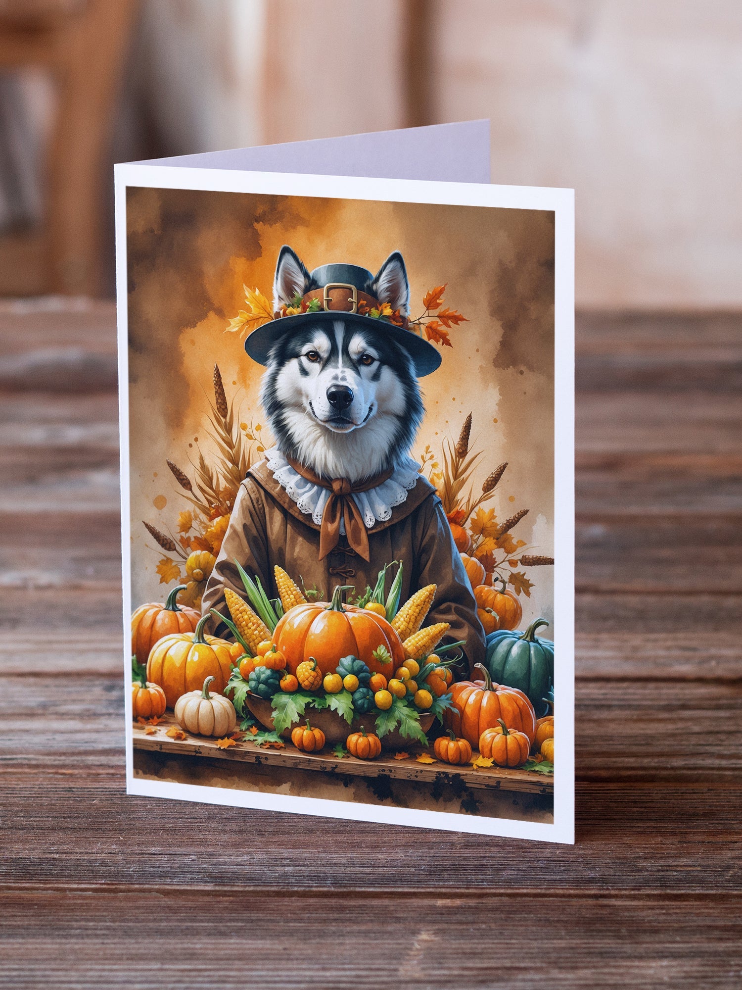 Siberian Husky Thanksgiving Greeting Cards Pack of 8 Blank Cards with Envelopes Whimsical A7 Size 5x7