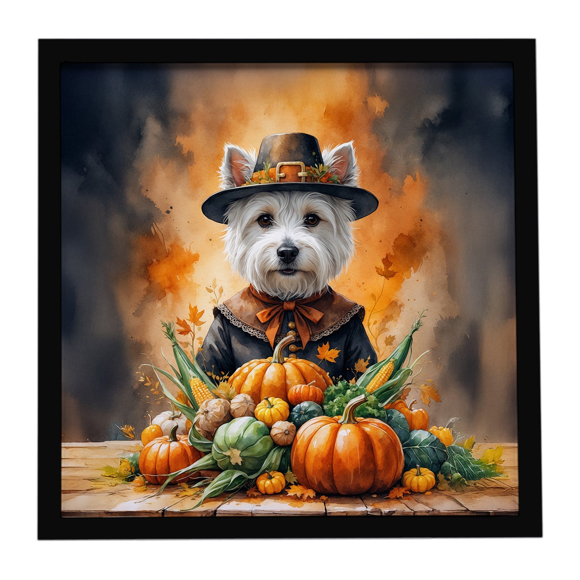 Westie Thanksgiving Framed Metal Print Bathroom, Kitchen, Office, Home Decor Wall Art Ready to Hang, Square, 8X8