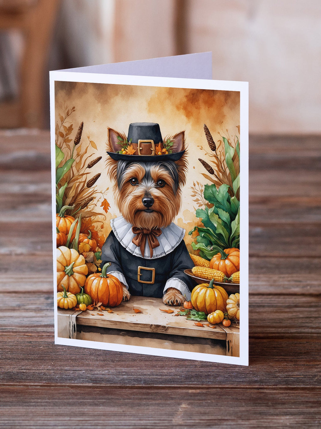 Yorkshire Terrier Thanksgiving Greeting Cards Pack of 8 Blank Cards with Envelopes Whimsical A7 Size 5x7
