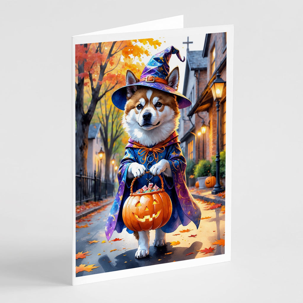 Akita Halloween Trick or Treat Greeting Cards Pack of 8 Blank Cards with Envelopes Whimsical A7 Size 5x7