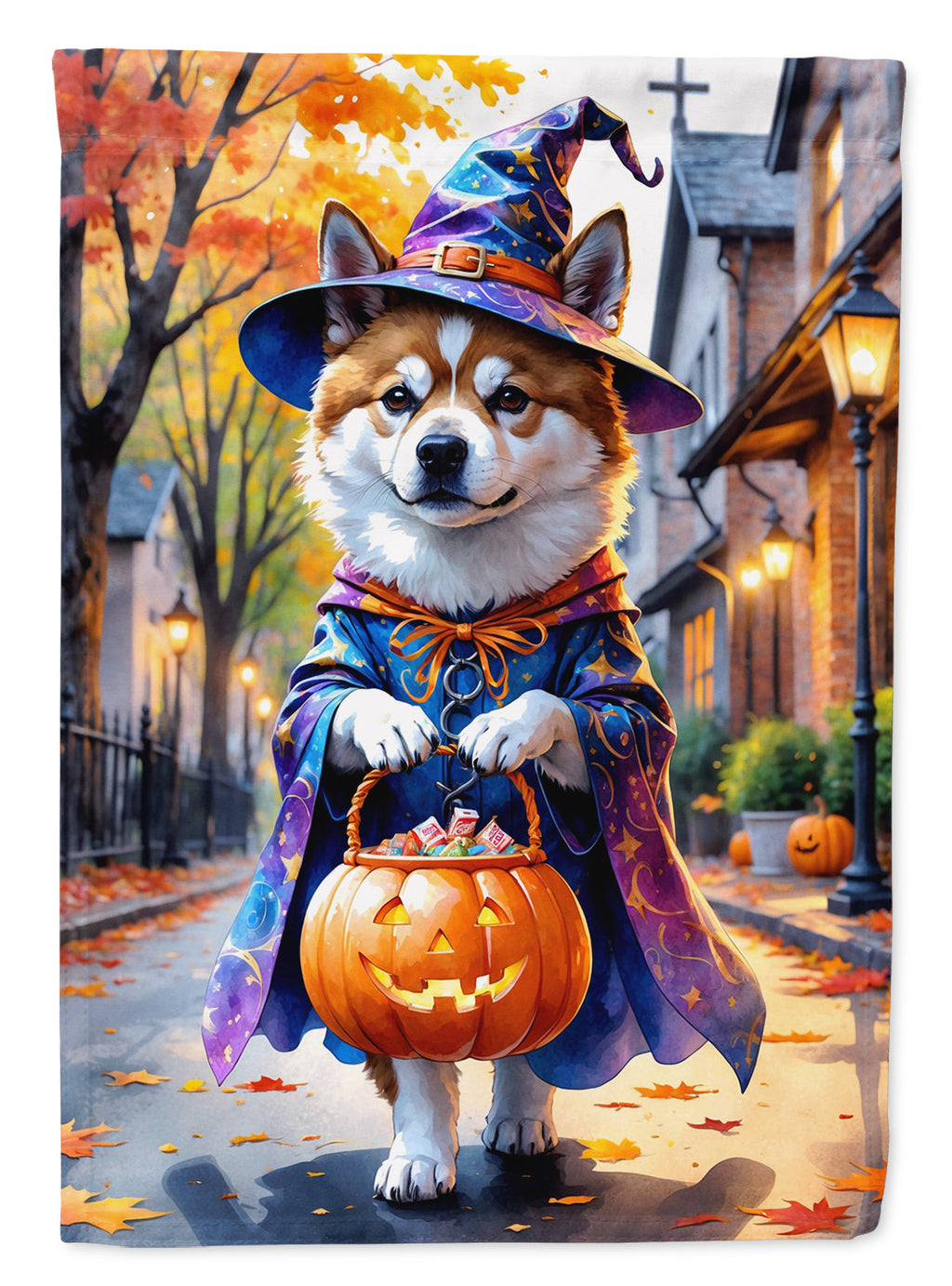 Akita Halloween Trick or Treat Garden Flag Mailbox Decorative Yard Banner Outside Patio Artwork for Flower Beds, Garden Size, Multicolor
