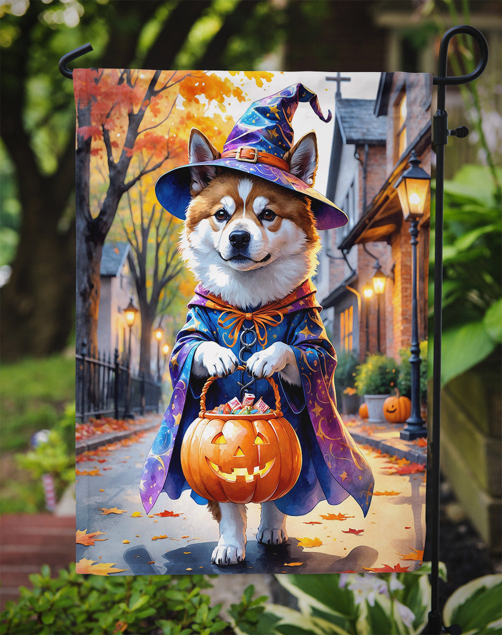 Akita Halloween Trick or Treat Garden Flag Mailbox Decorative Yard Banner Outside Patio Artwork for Flower Beds, Garden Size, Multicolor