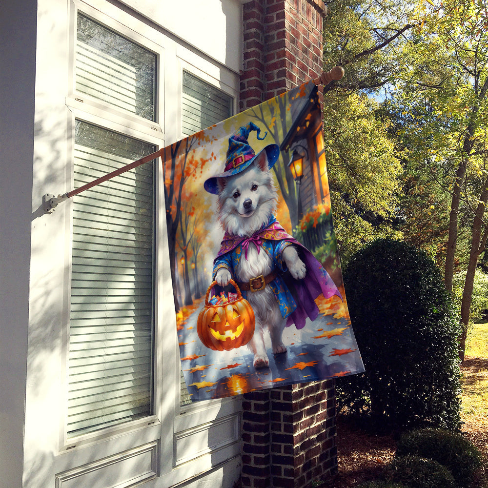 American Eskimo Halloween Trick or Treat House Flag 28x40 Porch Sleeve Pole Decorative Outside Yard Banner Artwork Wall Hanging, Polyester