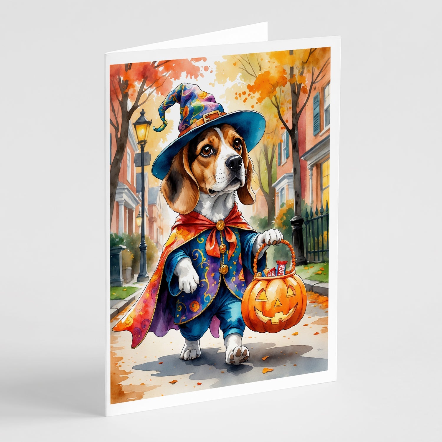 Beagle Halloween Trick or Treat Greeting Cards Pack of 8 Blank Cards with Envelopes Whimsical A7 Size 5x7
