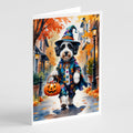 Bernedoodle Halloween Trick or Treat Greeting Cards Pack of 8 Blank Cards with Envelopes Whimsical A7 Size 5x7