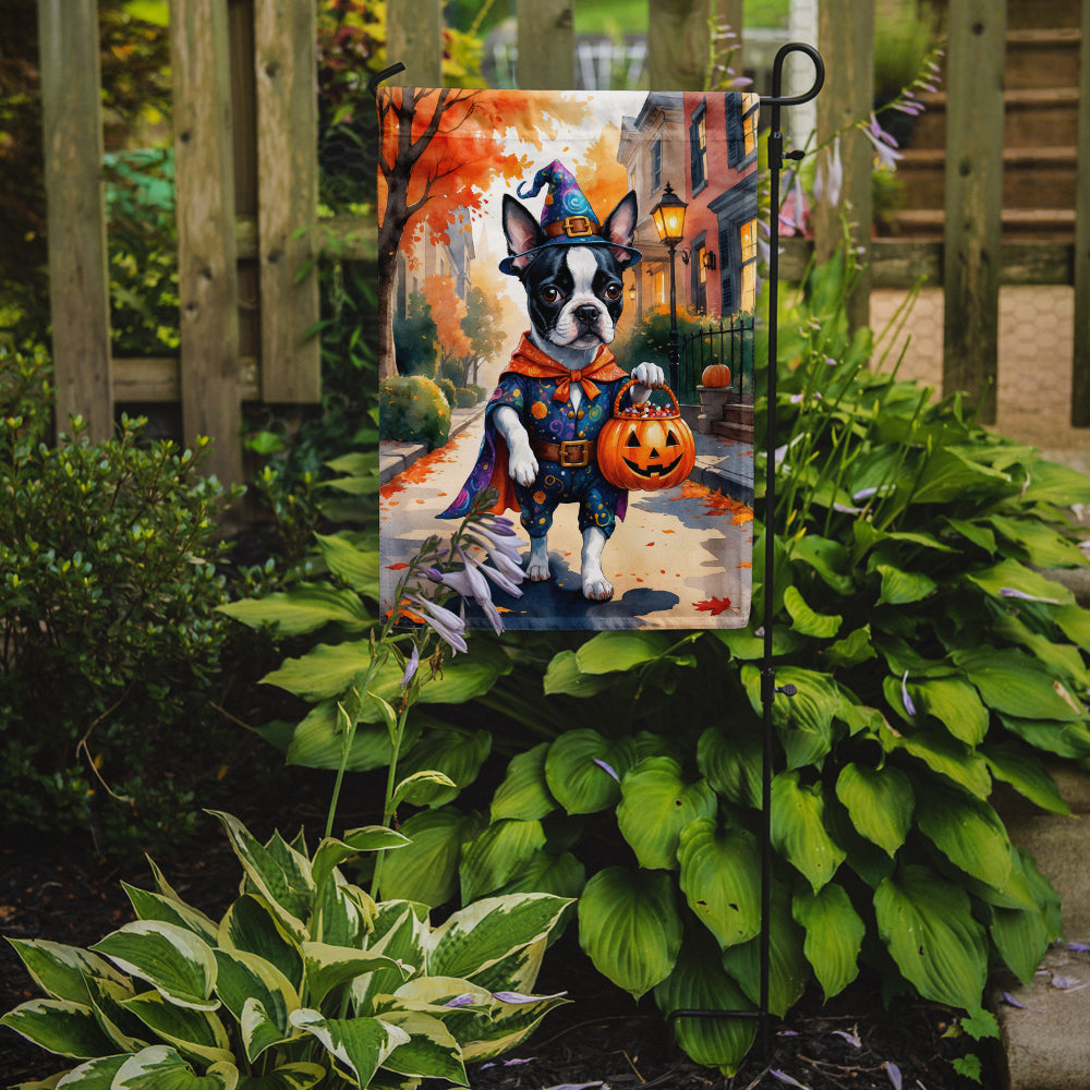 Boston Terrier Halloween Trick or Treat Garden Flag Mailbox Decorative Yard Banner Outside Patio Artwork for Flower Beds, Garden Size, Multicolor