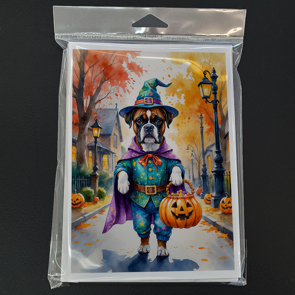 Boxer Halloween Trick or Treat Greeting Cards Pack of 8 Blank Cards with Envelopes Whimsical A7 Size 5x7