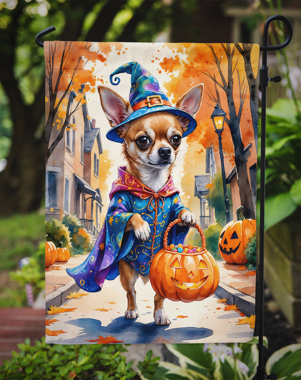 Chihuahua Halloween Trick or Treat Garden Flag Mailbox Decorative Yard Banner Outside Patio Artwork for Flower Beds, Garden Size, Multicolor