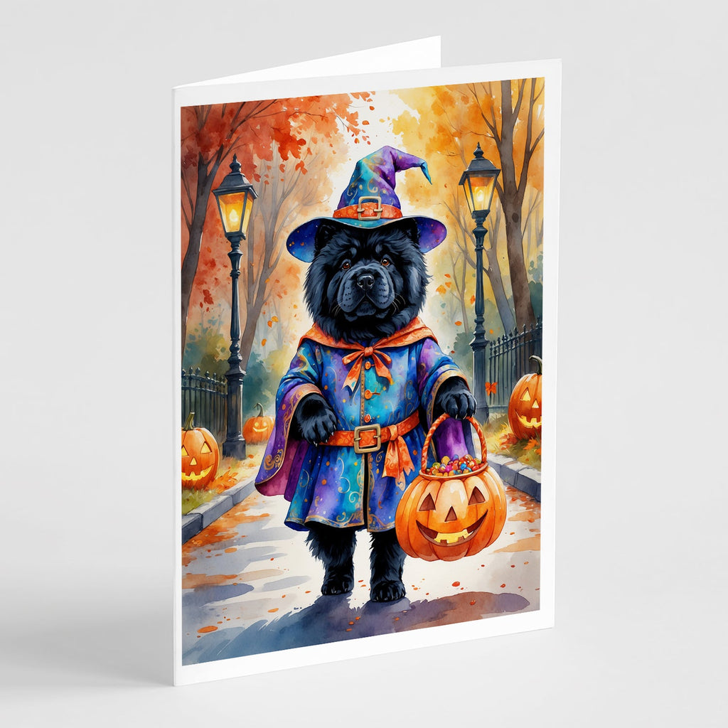 Black Chow Chow Halloween Trick or Treat Greeting Cards Pack of 8 Blank Cards with Envelopes Whimsical A7 Size 5x7