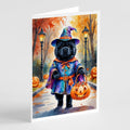 Black Chow Chow Halloween Trick or Treat Greeting Cards Pack of 8 Blank Cards with Envelopes Whimsical A7 Size 5x7