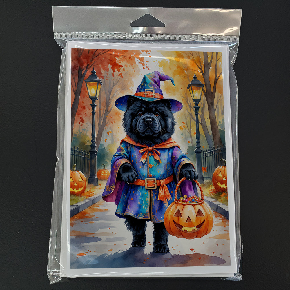 Black Chow Chow Halloween Trick or Treat Greeting Cards Pack of 8 Blank Cards with Envelopes Whimsical A7 Size 5x7