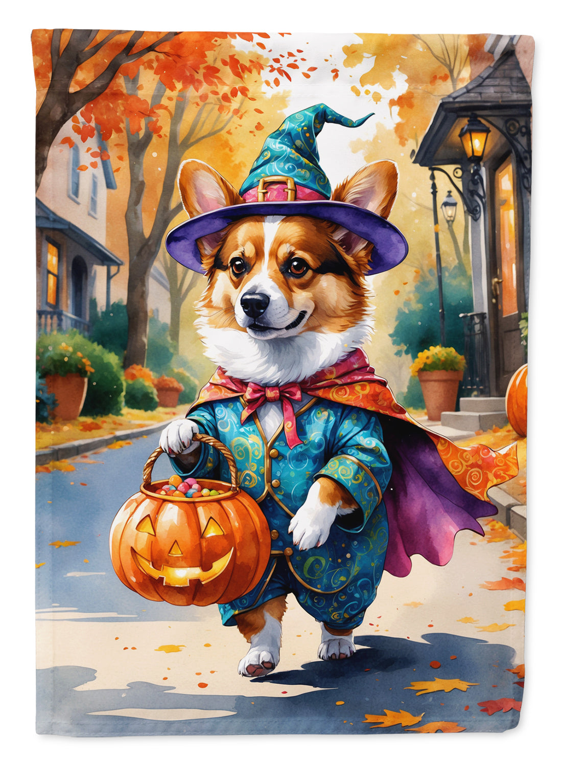 Corgi Halloween Trickor Treat Garden Flag Mailbox Decorative Yard Banner Outside Patio Artwork for Flower Beds, Garden Size, Multicolor