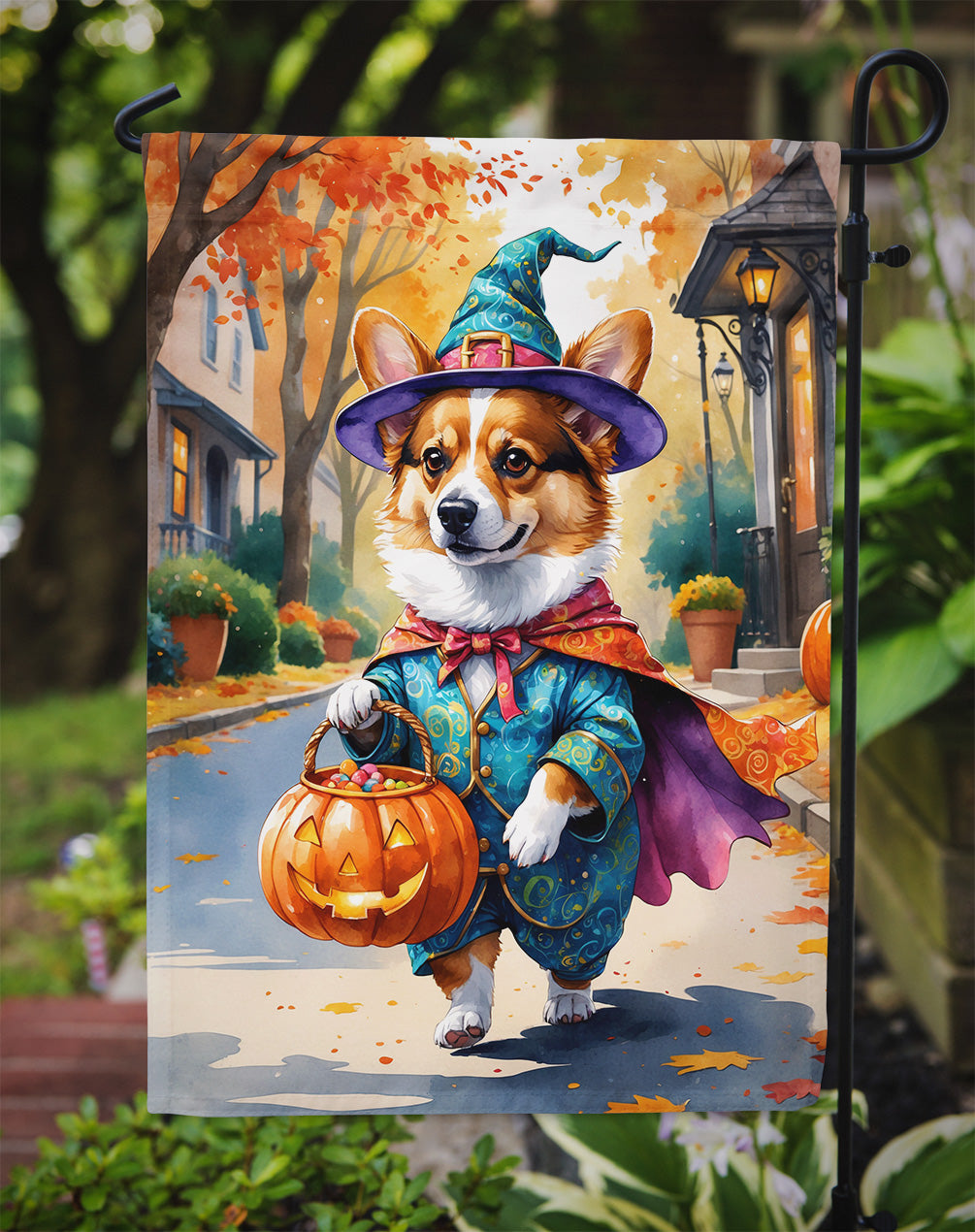Corgi Halloween Trickor Treat Garden Flag Mailbox Decorative Yard Banner Outside Patio Artwork for Flower Beds, Garden Size, Multicolor