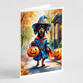 Dachshund Halloween Trick or Treat Greeting Cards Pack of 8 Blank Cards with Envelopes Whimsical A7 Size 5x7