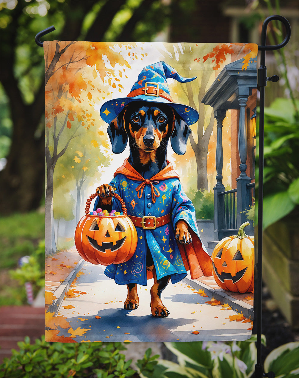 Dachshund Halloween Trick or Treat Garden Flag Mailbox Decorative Yard Banner Outside Patio Artwork for Flower Beds, Garden Size, Multicolor