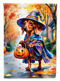 Red Dachshund Halloween Trick or Treat Garden Flag Mailbox Decorative Yard Banner Outside Patio Artwork for Flower Beds, Garden Size, Multicolor