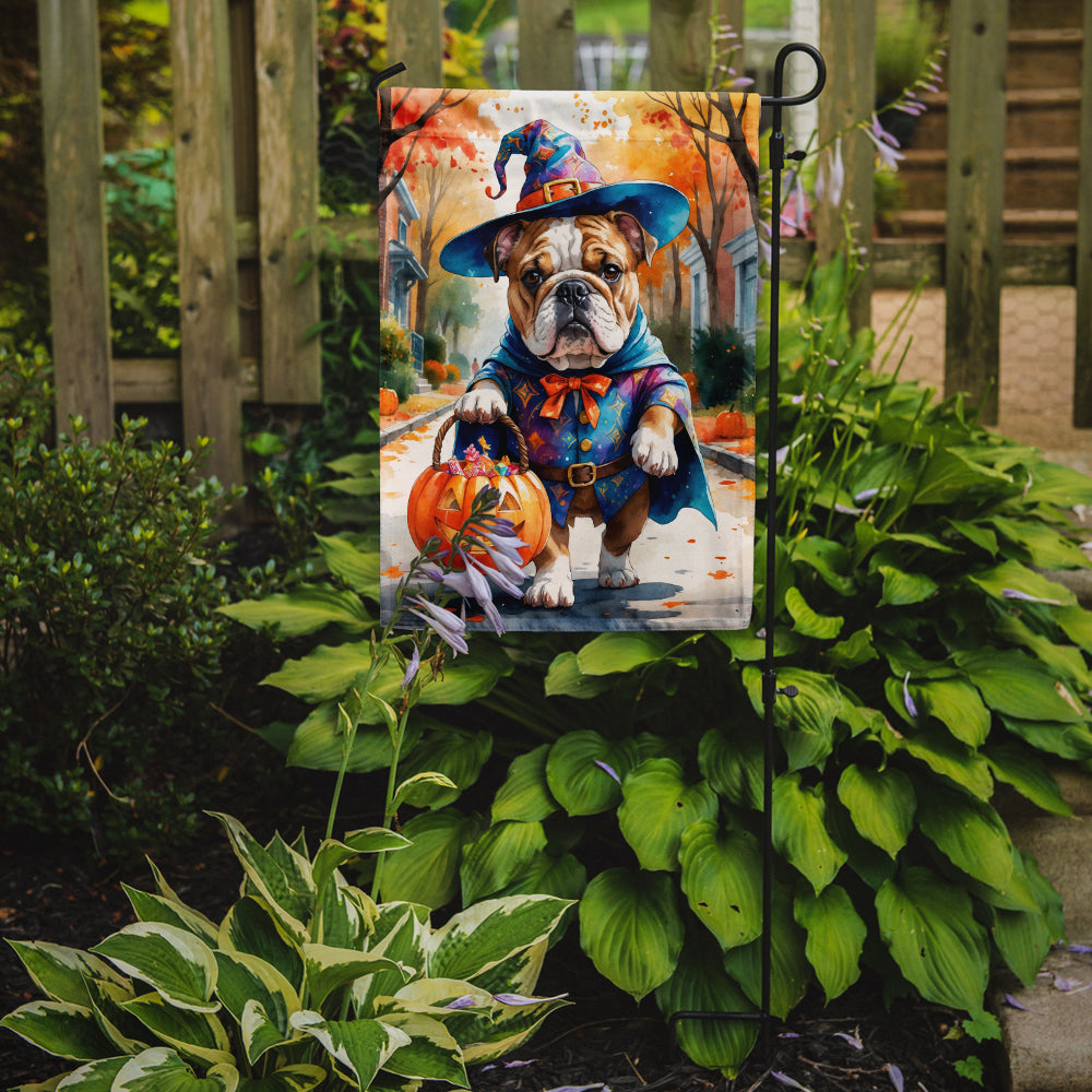 English Bulldog Halloween Trick or Treat Garden Flag Mailbox Decorative Yard Banner Outside Patio Artwork for Flower Beds, Garden Size, Multicolor