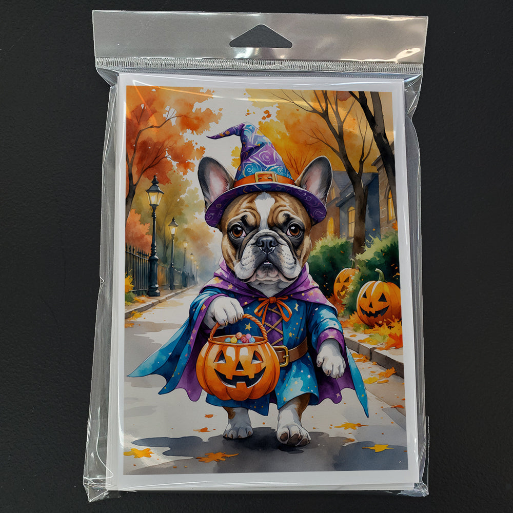 French Bulldog Halloween Trick or Treat Greeting Cards Pack of 8 Blank Cards with Envelopes Whimsical A7 Size 5x7