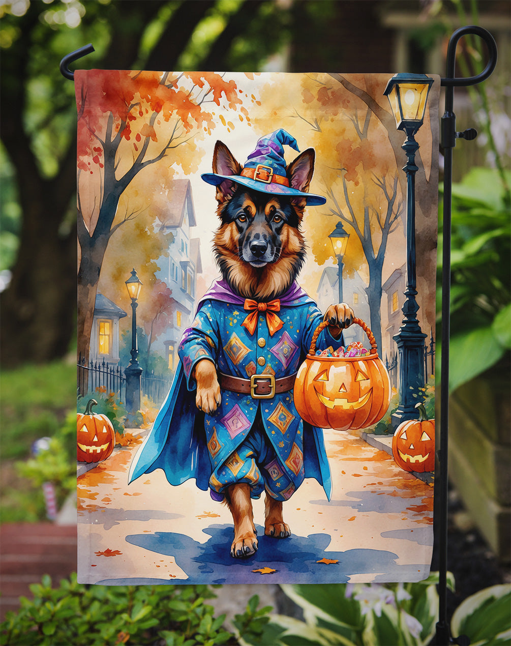 German Shepherd Halloween Trick or Treat Garden Flag Mailbox Decorative Yard Banner Outside Patio Artwork for Flower Beds, Garden Size, Multicolor