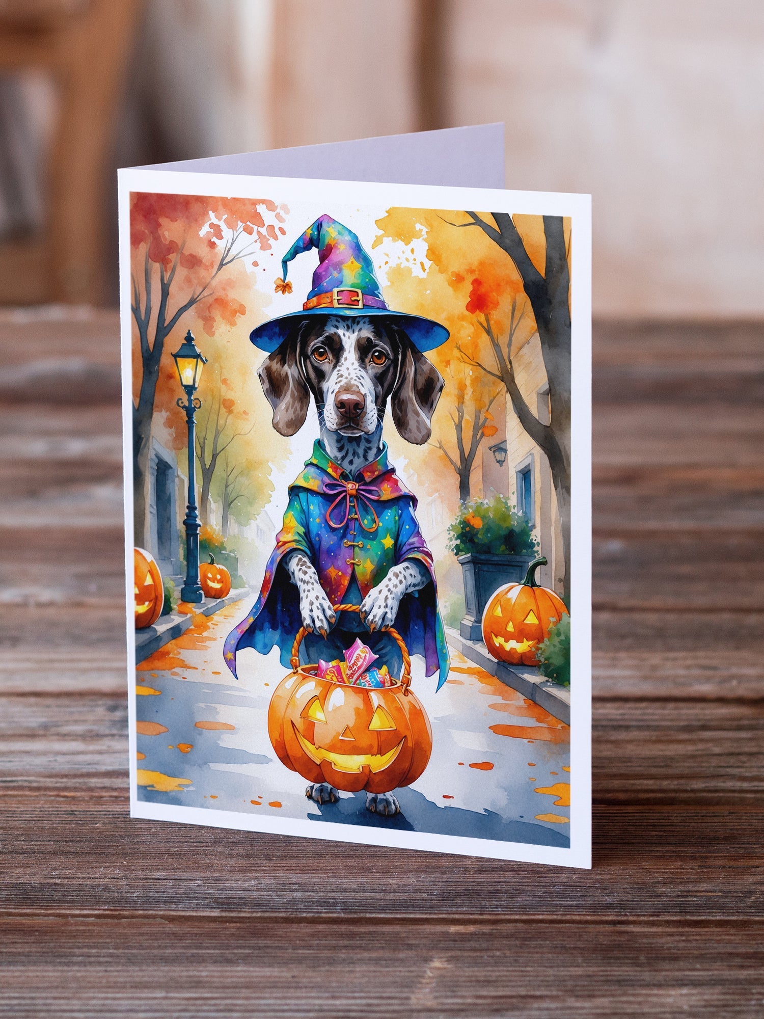 German Shorthaired Pointer Halloween Trick or Treat Greeting Cards Pack of 8 Blank Cards with Envelopes Whimsical A7 Size 5x7