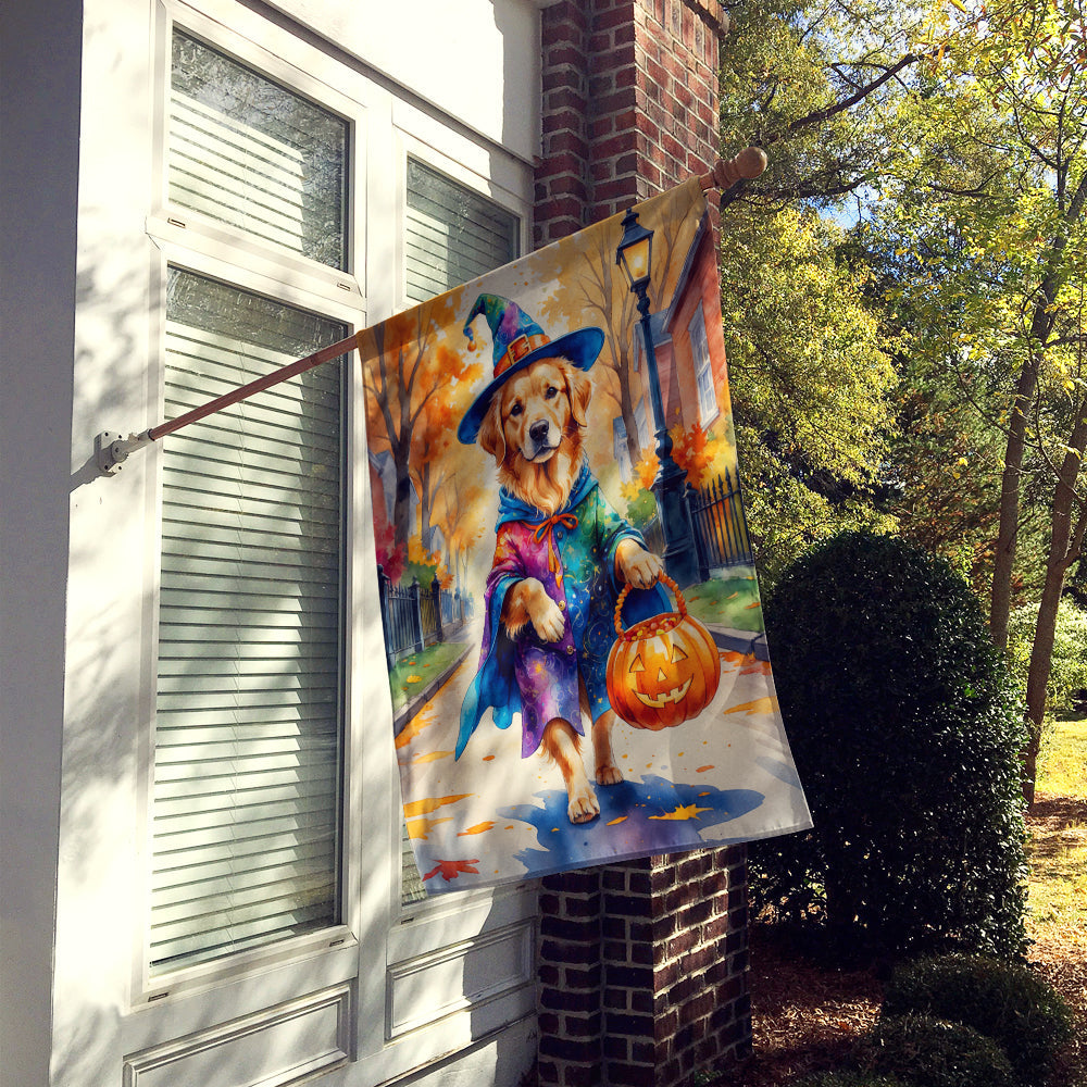 Golden Retriever Halloween Trick or Treat House Flag 28x40 Porch Sleeve Pole Decorative Outside Yard Banner Artwork Wall Hanging, Polyester