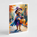 Goldendoodle Halloween Trick or Treat Greeting Cards Pack of 8 Blank Cards with Envelopes Whimsical A7 Size 5x7