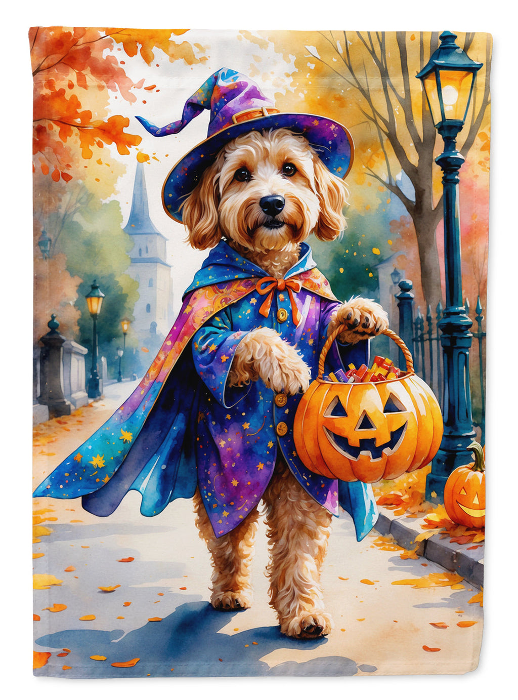 Goldendoodle Halloween Trick or Treat Garden Flag Mailbox Decorative Yard Banner Outside Patio Artwork for Flower Beds, Garden Size, Multicolor