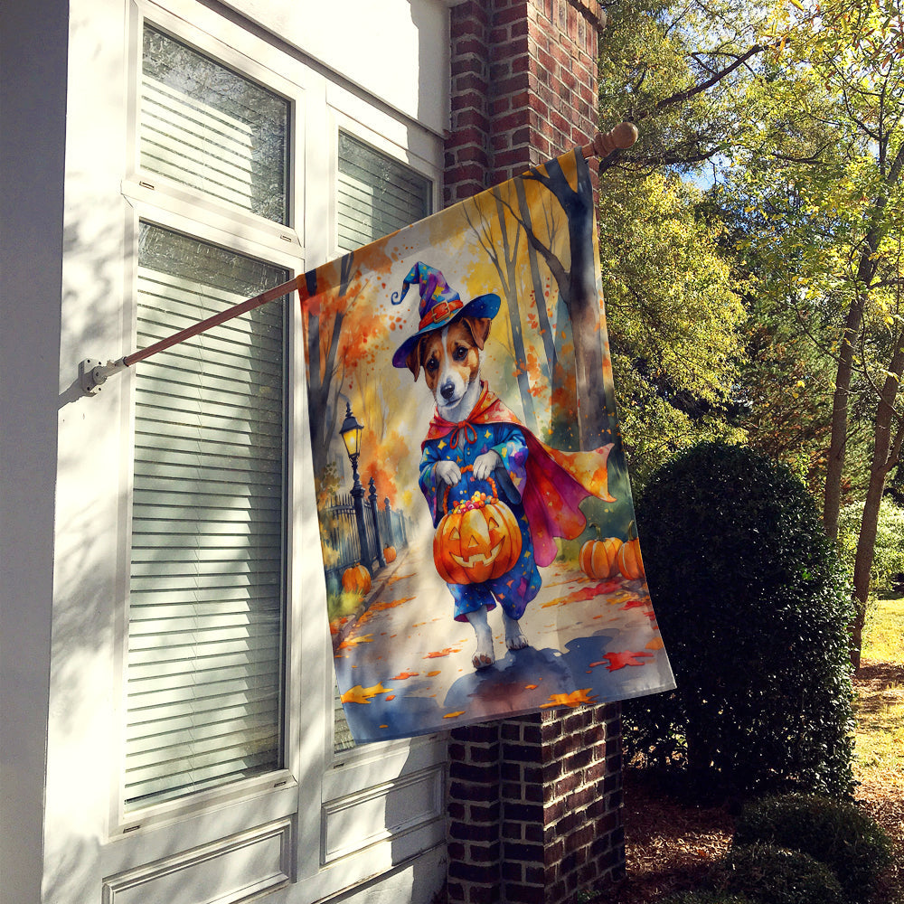 Jack Russell Terrier Halloween Trick or Treat House Flag 28x40 Porch Sleeve Pole Decorative Outside Yard Banner Artwork Wall Hanging, Polyester