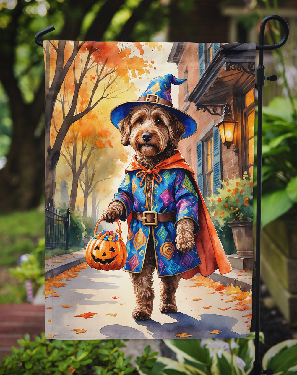 Chocolate Labradoodle Halloween Trick or Treat Garden Flag Mailbox Decorative Yard Banner Outside Patio Artwork for Flower Beds, Garden Size, Multicolor