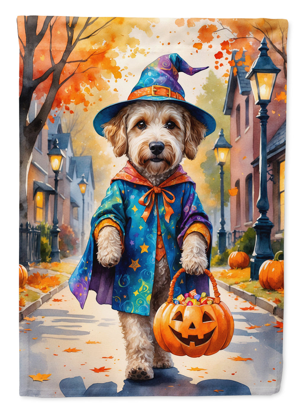Labradoodle Halloween Trick or Treat Garden Flag Mailbox Decorative Yard Banner Outside Patio Artwork for Flower Beds, Garden Size, Multicolor