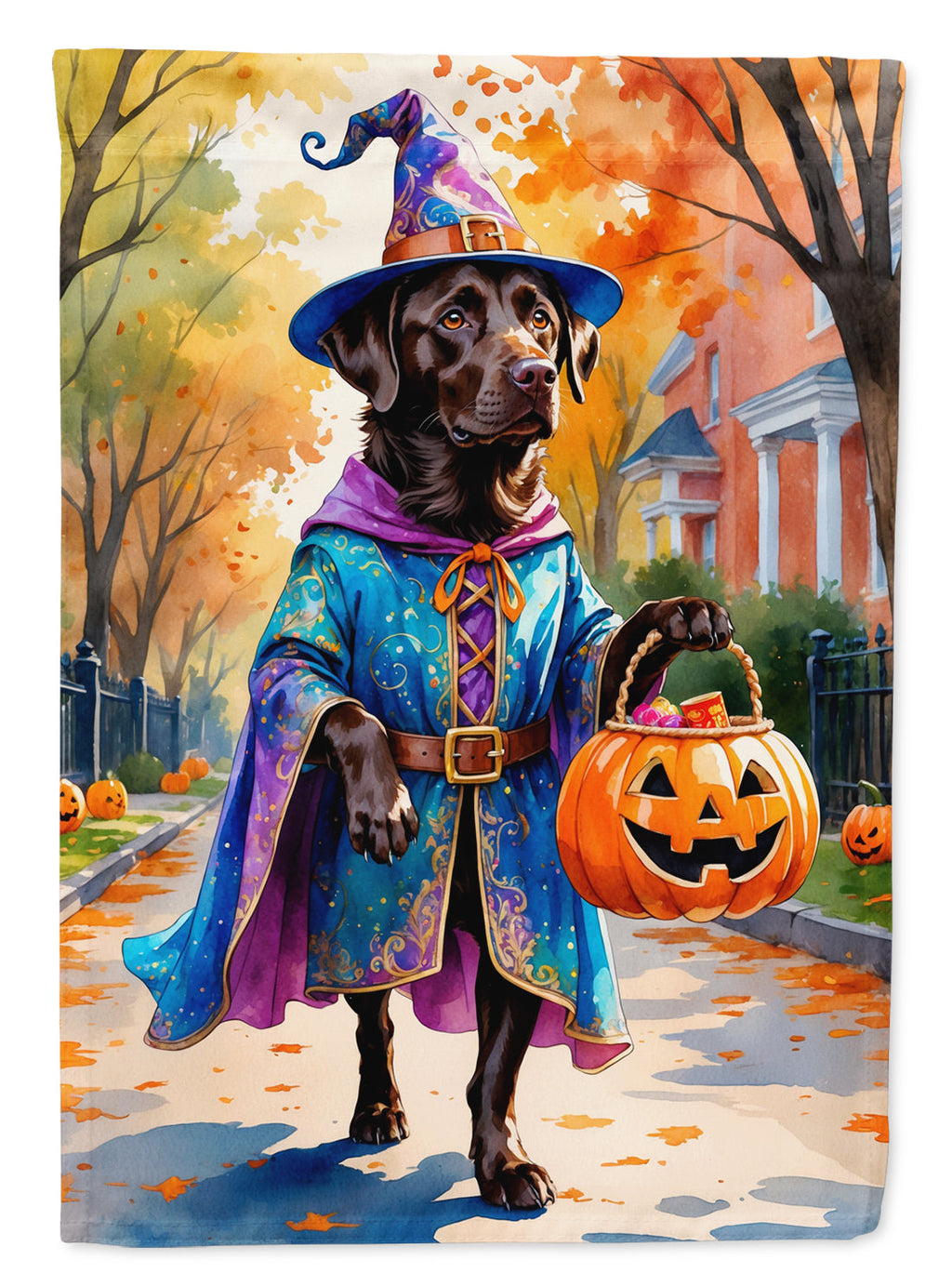 Chocolate Labrador Retriever Halloween Trick or Treat Garden Flag Mailbox Decorative Yard Banner Outside Patio Artwork for Flower Beds, Garden Size, Multicolor