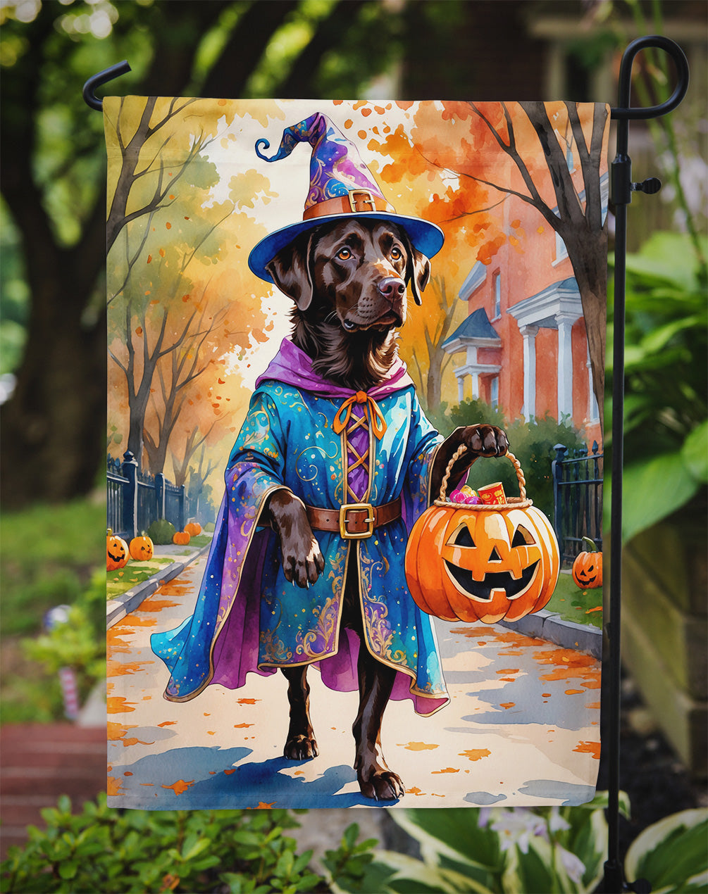 Chocolate Labrador Retriever Halloween Trick or Treat Garden Flag Mailbox Decorative Yard Banner Outside Patio Artwork for Flower Beds, Garden Size, Multicolor