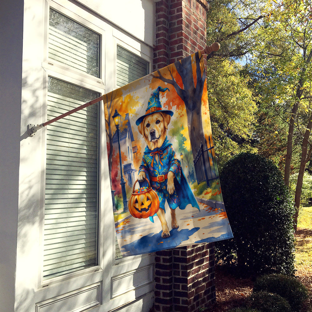 Yellow Labrador Retriever Halloween Trick or Treat House Flag 28x40 Porch Sleeve Pole Decorative Outside Yard Banner Artwork Wall Hanging, Polyester