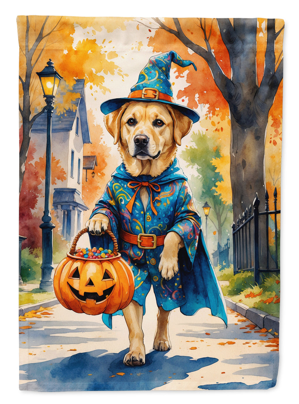 Yellow Labrador Retriever Halloween Trick or Treat Garden Flag Mailbox Decorative Yard Banner Outside Patio Artwork for Flower Beds, Garden Size, Multicolor
