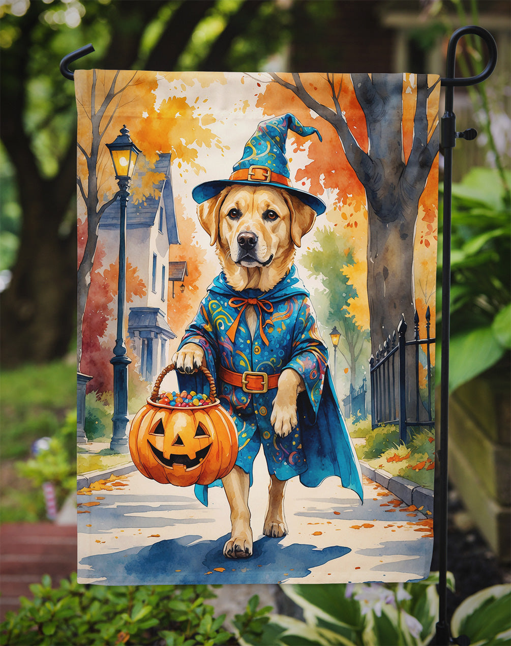 Yellow Labrador Retriever Halloween Trick or Treat Garden Flag Mailbox Decorative Yard Banner Outside Patio Artwork for Flower Beds, Garden Size, Multicolor
