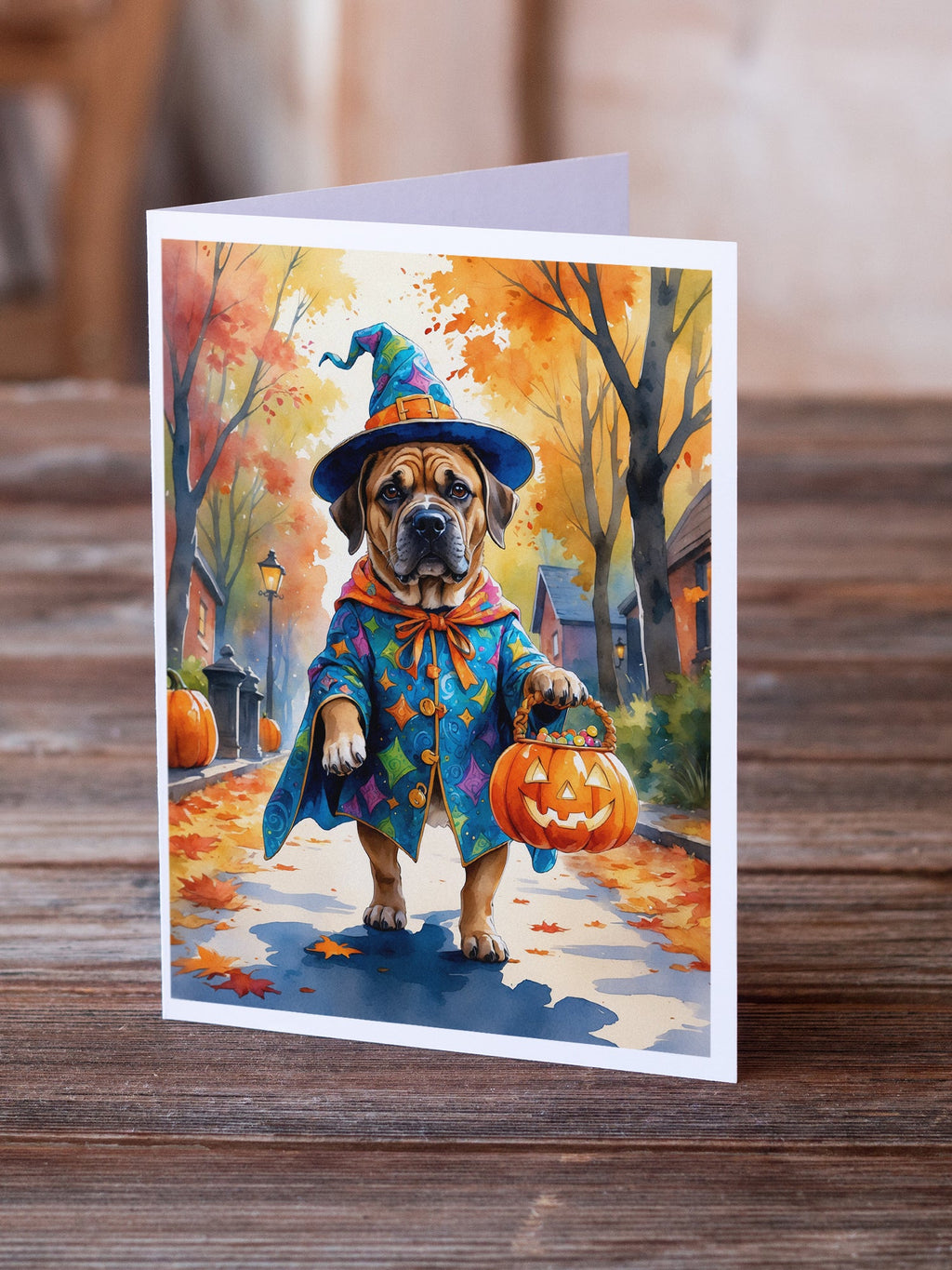 Mastiff Halloween Trick or Treat Greeting Cards Pack of 8 Blank Cards with Envelopes Whimsical A7 Size 5x7