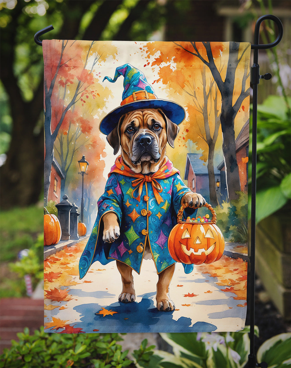 Mastiff Halloween Trick or Treat Garden Flag Mailbox Decorative Yard Banner Outside Patio Artwork for Flower Beds, Garden Size, Multicolor