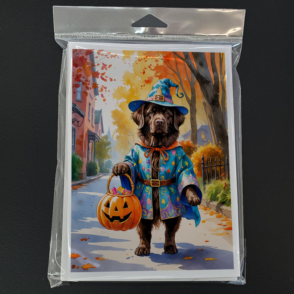 Chocolate Newfoundland Halloween Trick or Treat Greeting Cards Pack of 8 Blank Cards with Envelopes Whimsical A7 Size 5x7