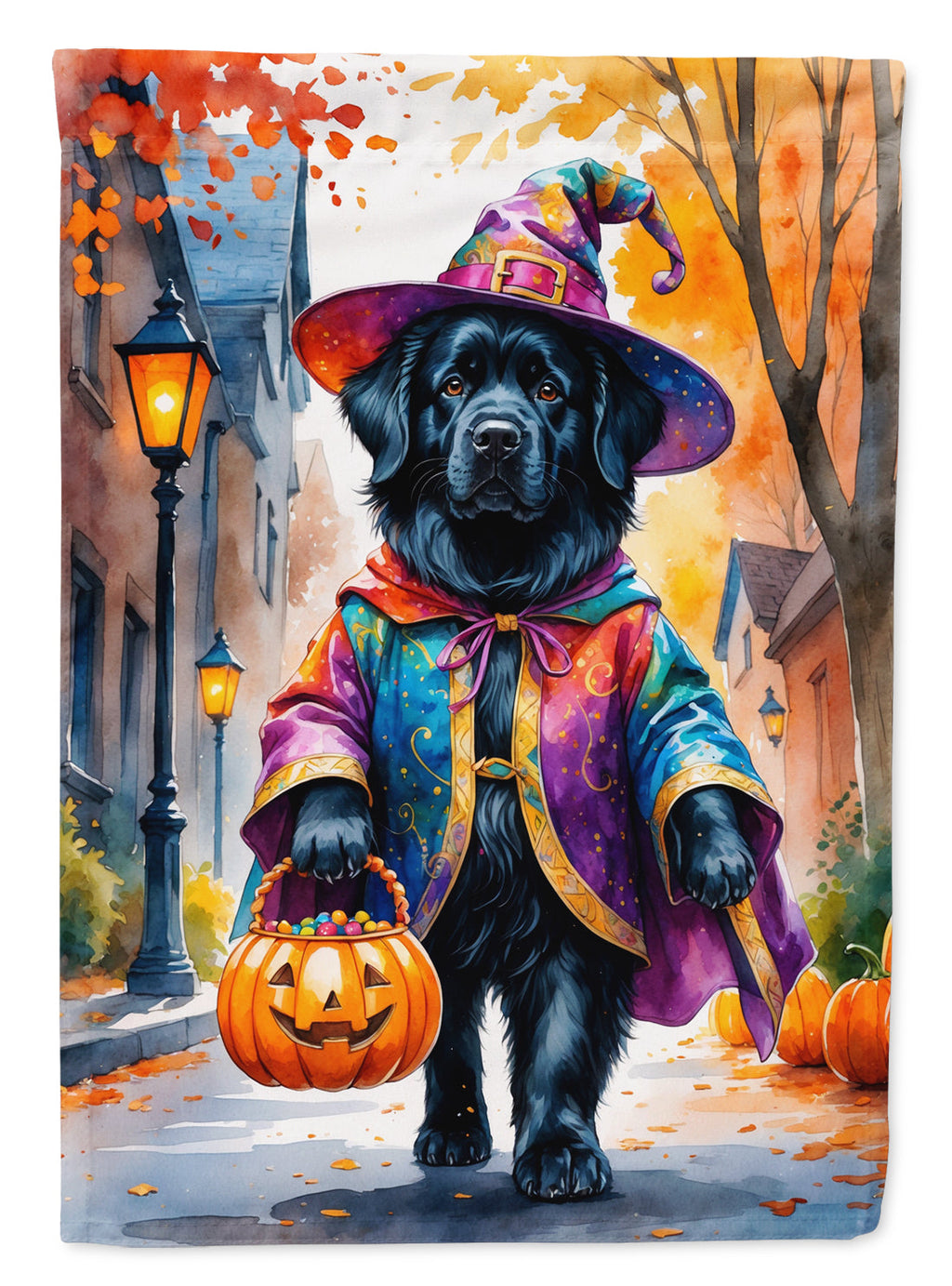 Newfoundland Halloween Trick or Treat Garden Flag Mailbox Decorative Yard Banner Outside Patio Artwork for Flower Beds, Garden Size, Multicolor