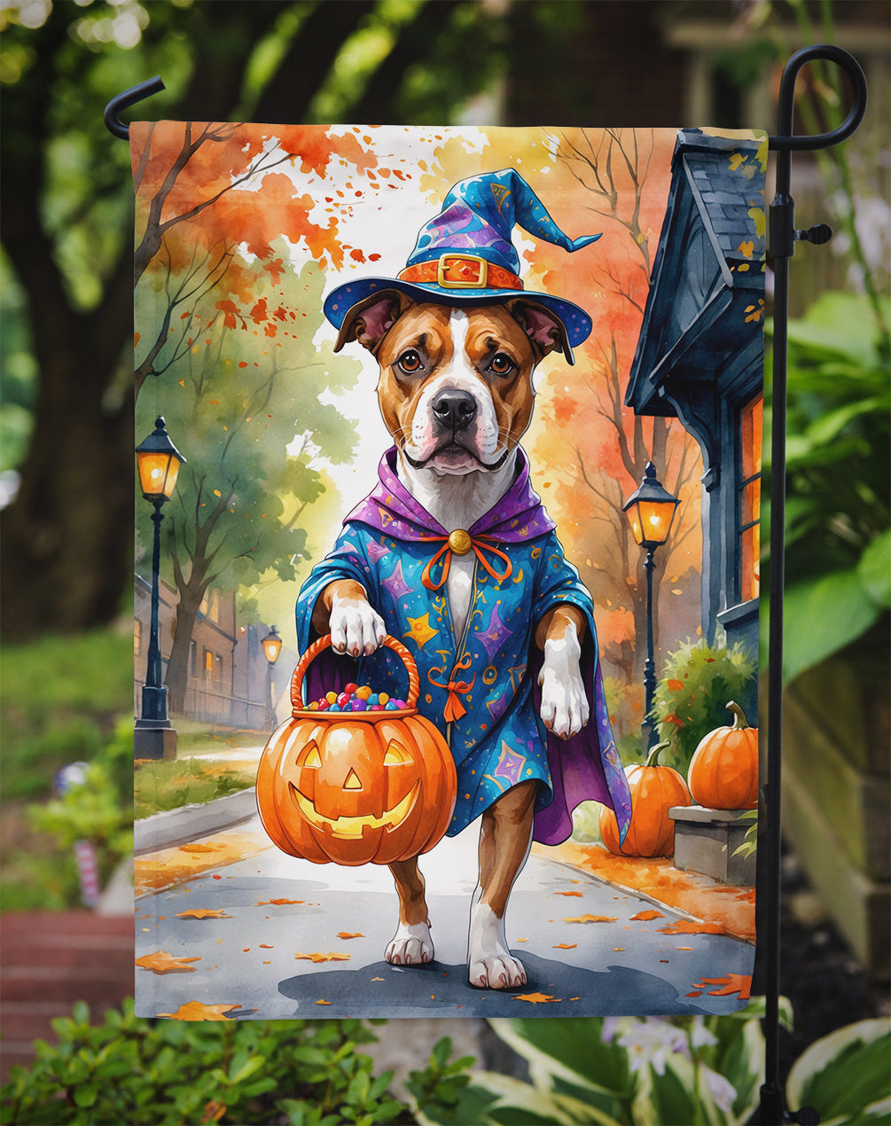 Pit Bull Terrier Halloween Trick or Treat Garden Flag Mailbox Decorative Yard Banner Outside Patio Artwork for Flower Beds, Garden Size, Multicolor