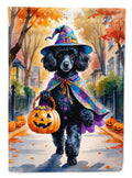 Black Poodle Halloween Trick or Treat House Flag 28x40 Porch Sleeve Pole Decorative Outside Yard Banner Artwork Wall Hanging, Polyester