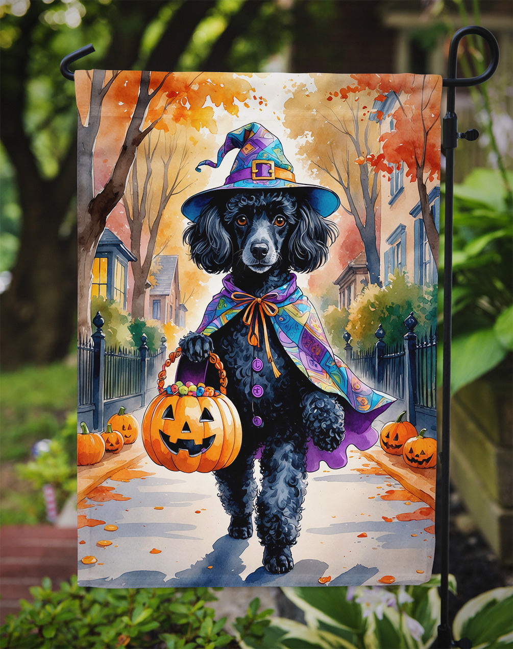 Black Poodle Halloween Trick or Treat Garden Flag Mailbox Decorative Yard Banner Outside Patio Artwork for Flower Beds, Garden Size, Multicolor