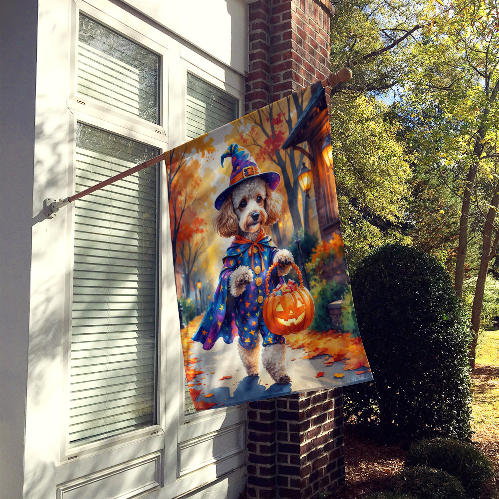 Poodle Halloween Trick or Treat House Flag 28x40 Porch Sleeve Pole Decorative Outside Yard Banner Artwork Wall Hanging, Polyester